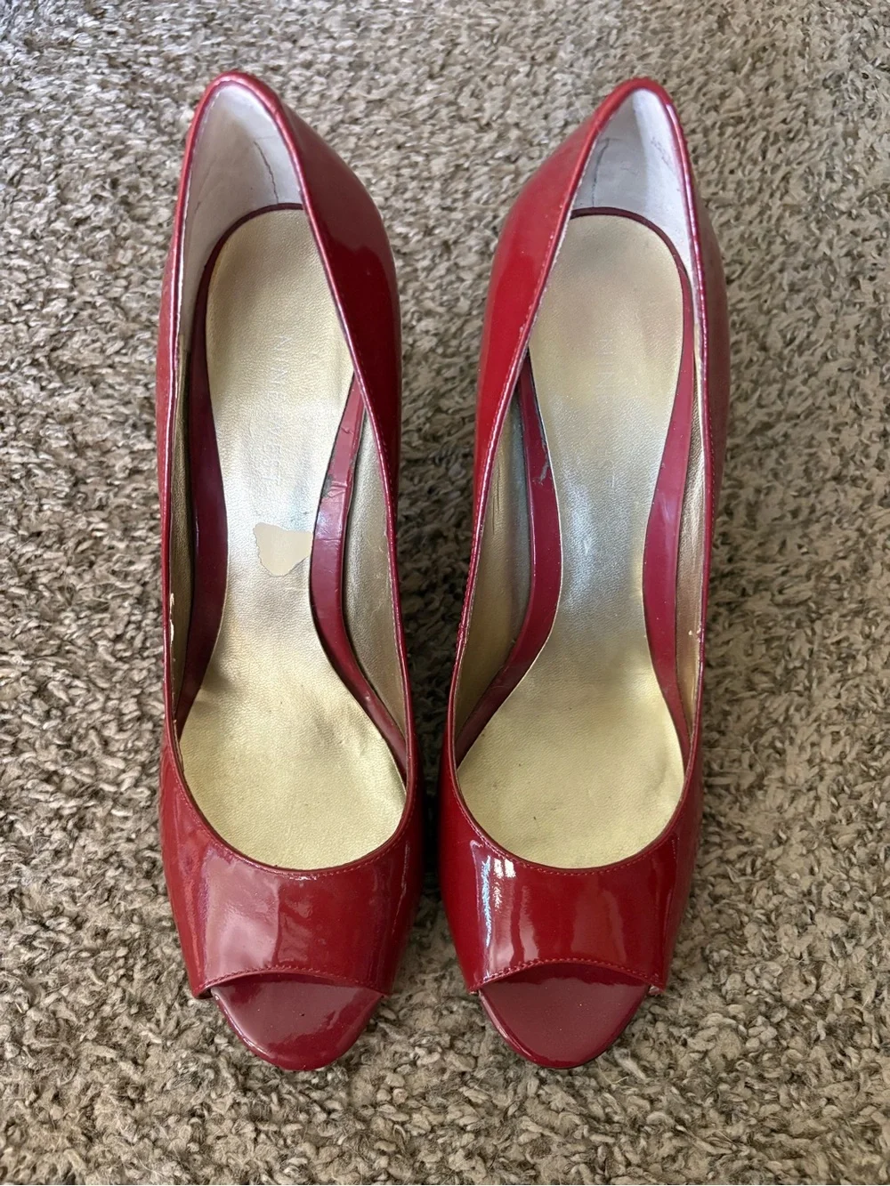 Nine West Red Patent Leather Peep-Toe Heels